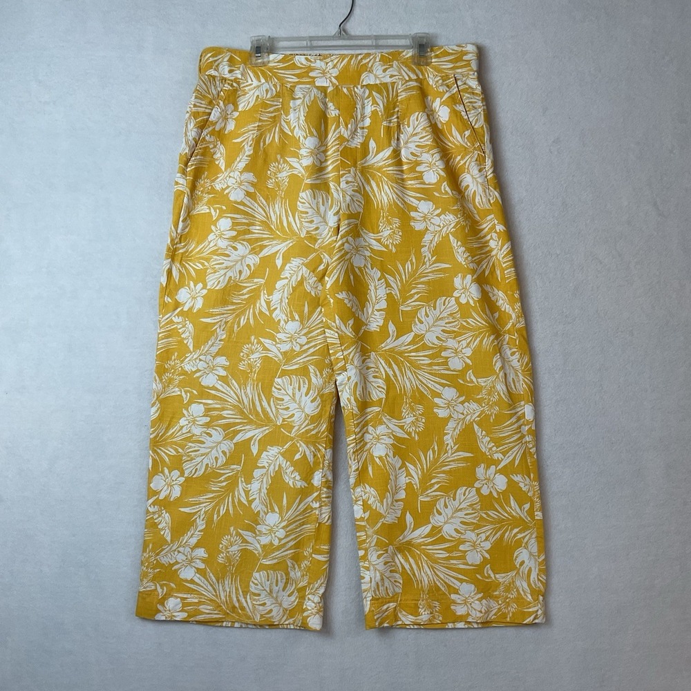 Kut From The Kloth‎ Pants Womens XL Yellow Floral Estelle Wide Leg Culottes READ